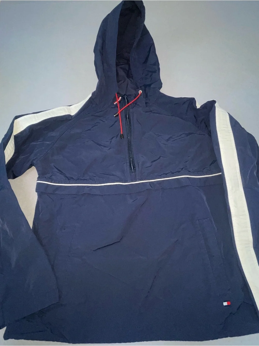 Tommy Hilfiger Size S Navy Blue Hooded Pullover Windbreaker Anorak 185